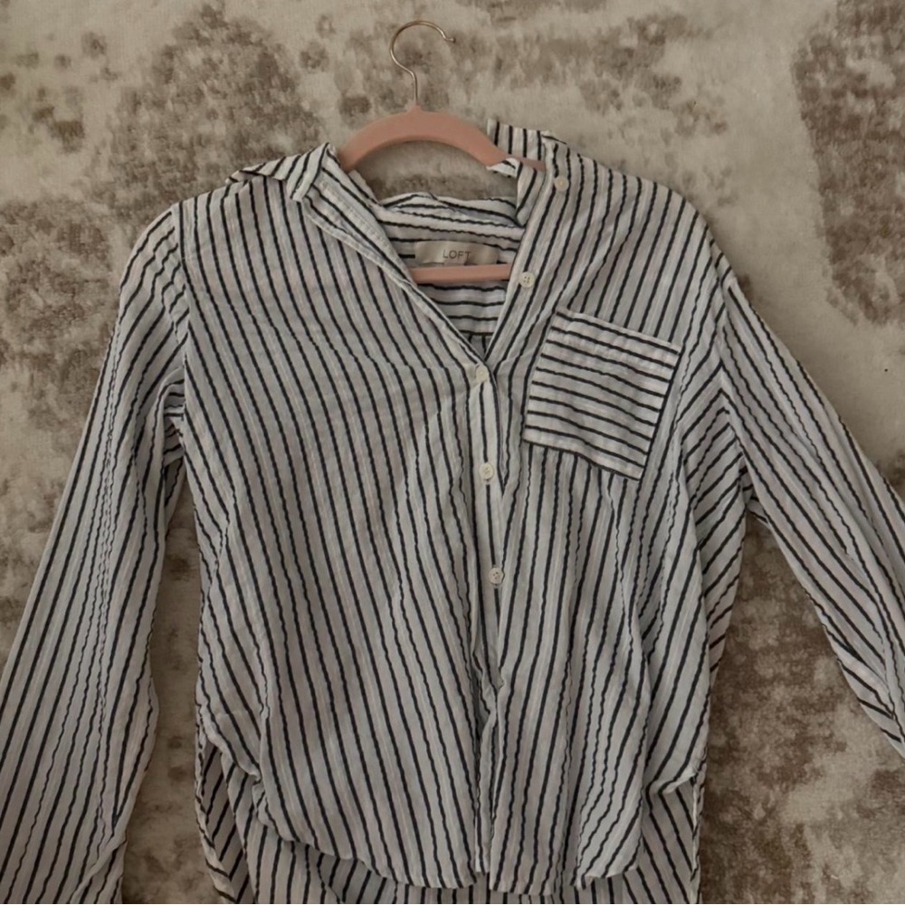 LOFT Black and White Striped Shirt